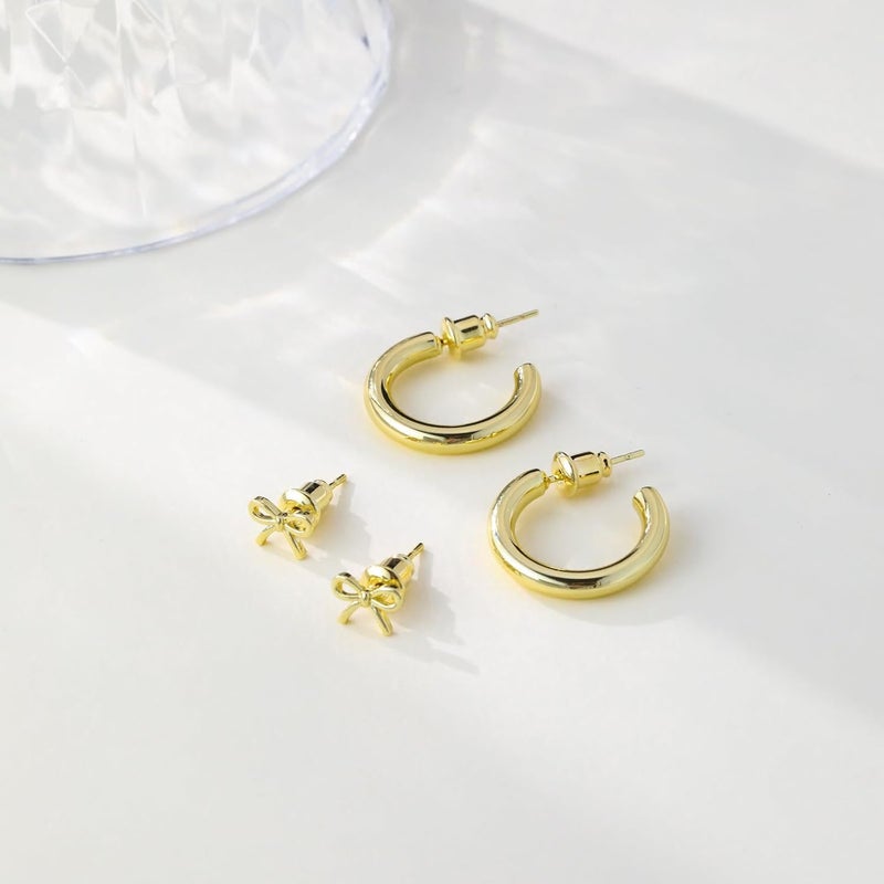 Rotnso Gold Hoop Earrings Set for Women Trendy, 14K Gold Plated Chunky Hypoallergenic Small Diamond Cartilage Hoops Cute Cubic Zirconia Dangle Stud Earrings Jewelry Gifts - Image 5